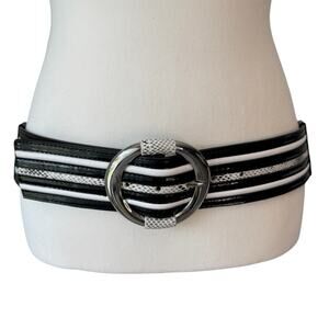 WHBM Belt Womens M Patent Leather Snakeskin Stretch Statement